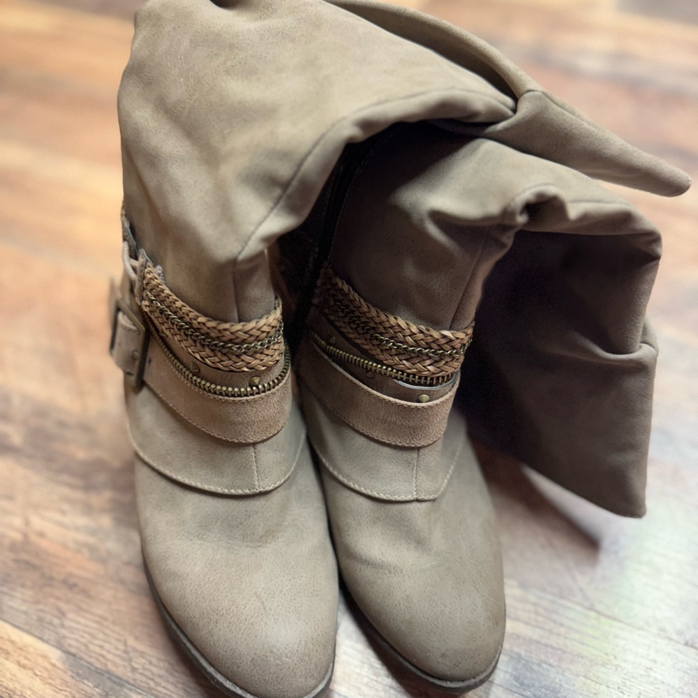 Vanity Taupe Heeled Boots with Braided Detail